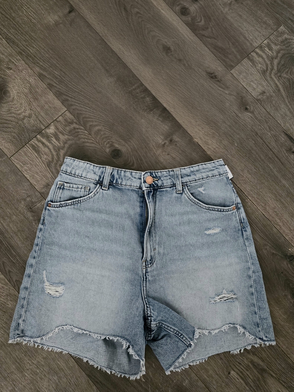 H&M Light Blue Distressed High-Waist Denim Shorts